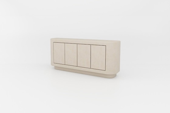 Image 1 of Dressoir, nachtkastje, zwevende lade en wandplankcollectie van gips en walnoothout