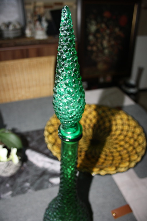 Vintage Hobnail Génie Carafe / Bouteille - Rossini années 1960 - Vert