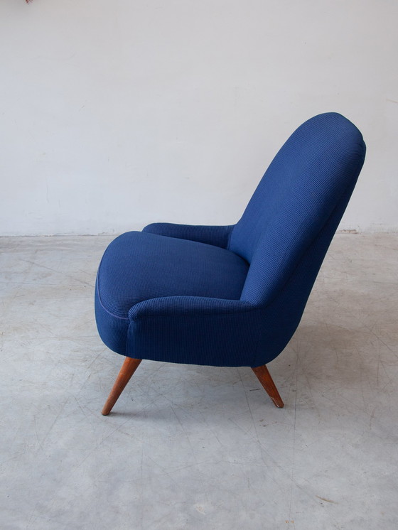 Image 1 of 1950s Blue Fabric, Lounge Armchair, Scandinavian Design