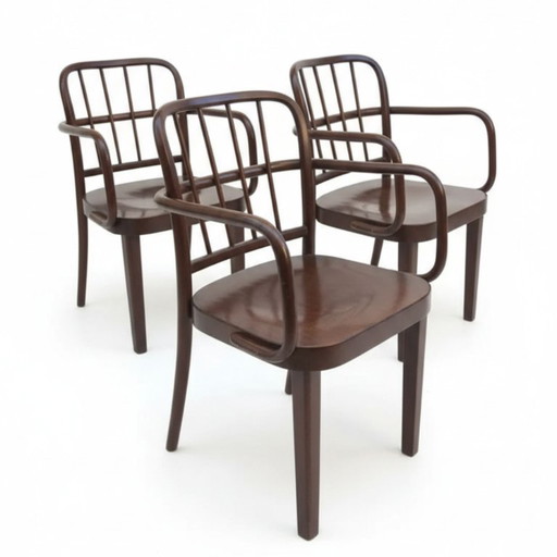 Dreiteiliges Set Bugholz-Sessel für Josef Hoffmann für Thonet, Tschechoslowakei, 1930er–1950er Jahre