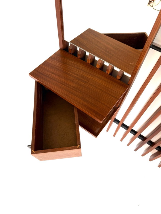 Vintage XL Teak Slat Coat Rack, Germany '60s, Glass, Wood, Brown (photo 6 of 12)
