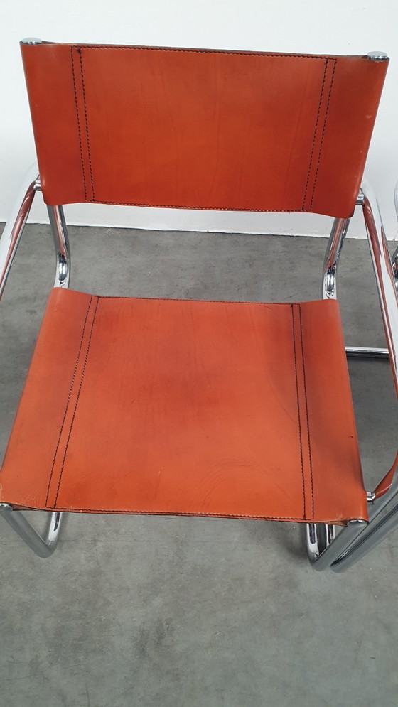 Image 1 of Fasem Italy 70s vintage chairs cognac harness leather, Mart Stam Breuer