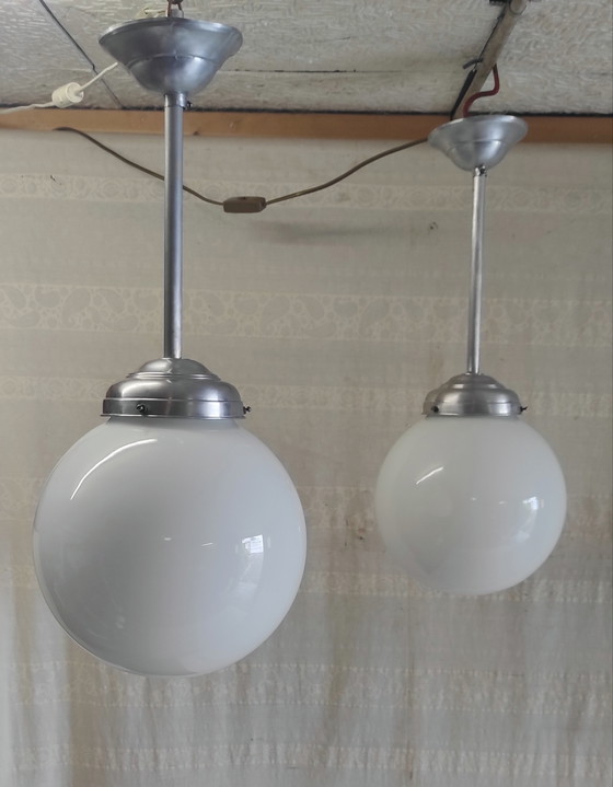 Image 1 of Bauhaus style globe opaline pendant light XL - mid. 20th century 