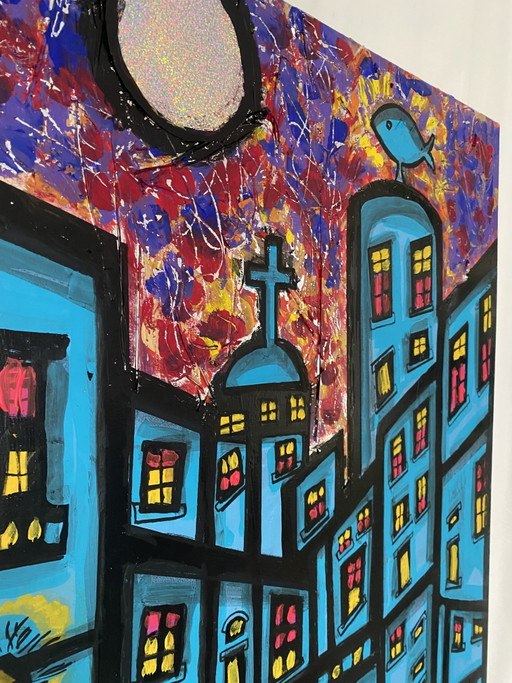 Painting „Stairs to Whom? Mixed Media 75x110cm Neo Expression – schilderijen tekeningen, Canvas (photo 2 of 6)