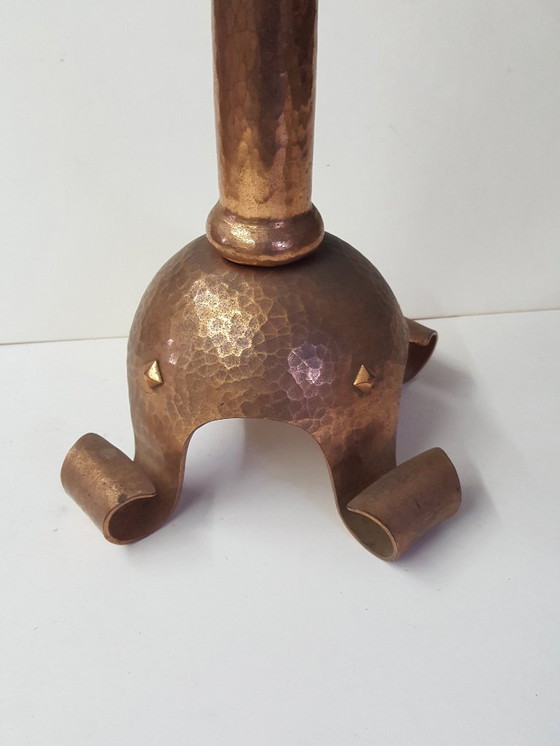 Image 1 of Candlestick, red copper, wrought iron, unique, 1940s-1944s