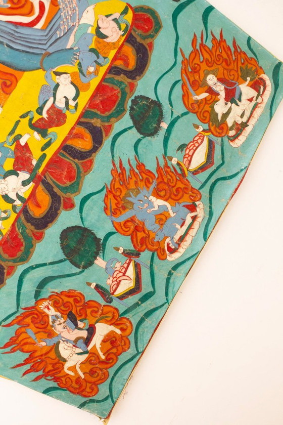 Image 1 of Antique Tibetan Buddhist Thangka/Vajrabhairava Cloth 1800-1900