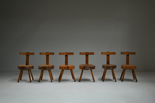 Set brutalist tree trunk chairs, 1970s France. 