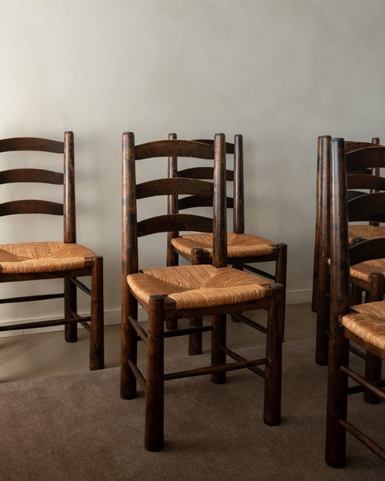 Image 1 of Vintage Franse brutalistische eetkamerstoelen van Georges Robert, jaren 1950, set van 6