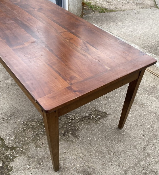 Image 1 of Eettafel in boerderijstijl van massief hout met 1 lade, circa 1930, 209x80 cm