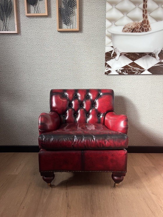 Image 1 of New Chesterfield Leather Armchair – Red/Black