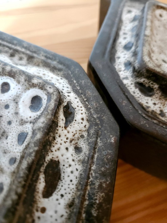 Image 1 of 1 van 2 PAN Leuchten mcm vintage keramieken wandlamp in bruin/grijstinten, west germany fat lava stijl, keramische wandlamp, spa