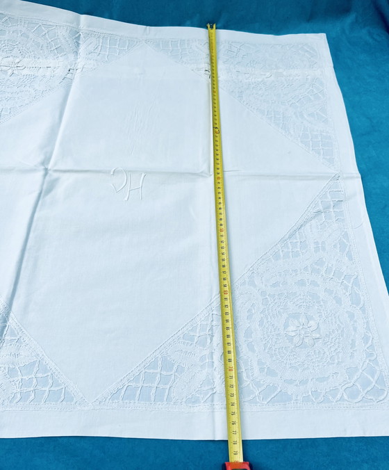 Image 1 of Vintage white pillowcases with lace & monogram**