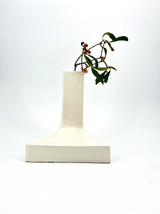Image 1 of Vintage White Ceramic Geometric Vase by Parravicini, Italy 1970