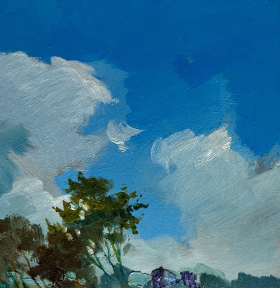 Image 1 of Original Oil Painting: Summer Field Landscape in the Flower Field