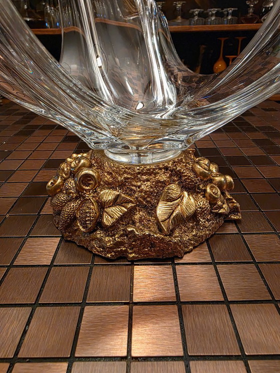 Image 1 of Groot Italiaans mid-century sculpturaal kristallen schaalobject op bronzen voet (jaren 60/70)