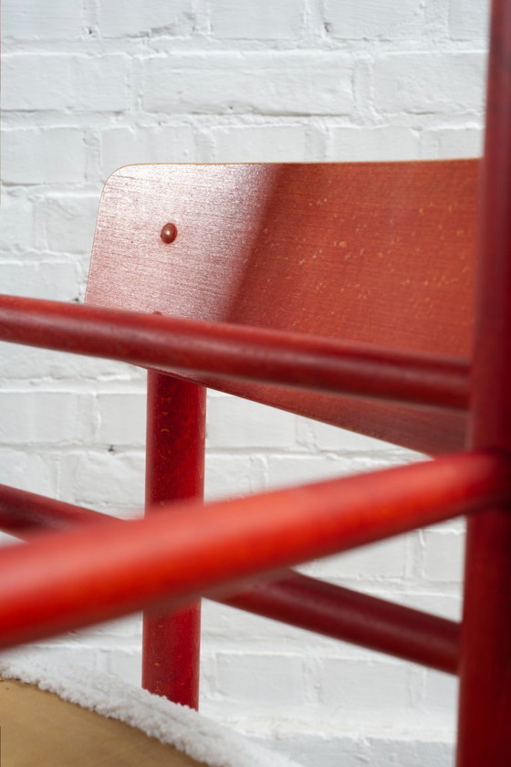 Image 1 of 6 sillas de comedor de haya teñida de rojo, modelo 250, de Farstrup Dinamarca, años 60