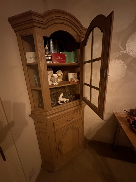Beautiful sandblasted oak Sideboard and corner cabinet set – Glass, Metal (photo 7 of 10)