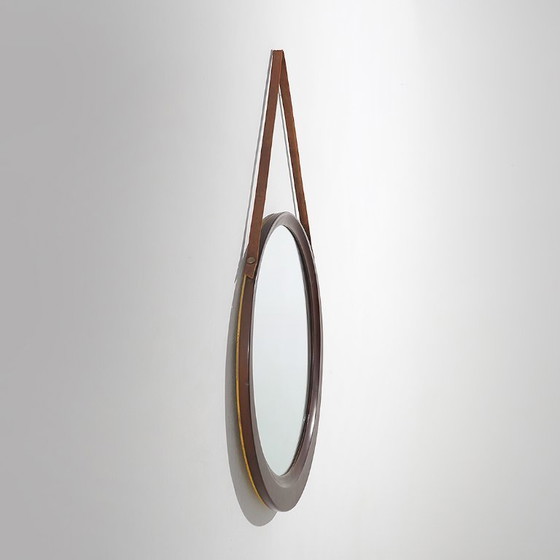 Ronde wandspiegel met leren band, jaren 60 – Glass, Leather (photo 5 of 13)