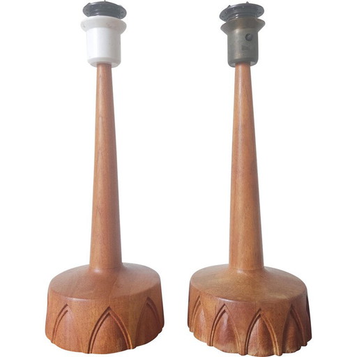 Pair of vintage teak wood table lamps for AB Stilarmatur Tranås, Sweden 1960