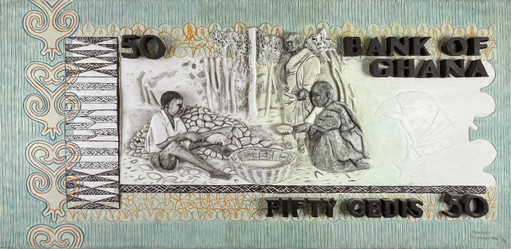 THOMAS TCHOPZAN - "Bank of Ghana, Fifty Cedi" Back side (hardwood, large)