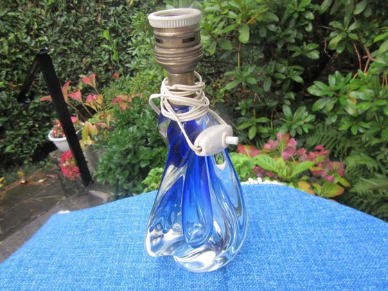 Image 1 of Base de lámpara pequeña Val St Lambert VSL de cristal azul modernista
