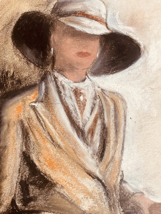 Image 1 of Gesigneerd pastel schilderij, vrouwenportret "elegantie"