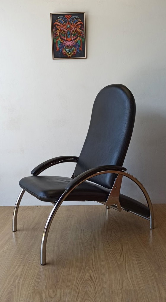 Image 1 of Fauteuil en cuir chromé, chaise longue des années 1970.