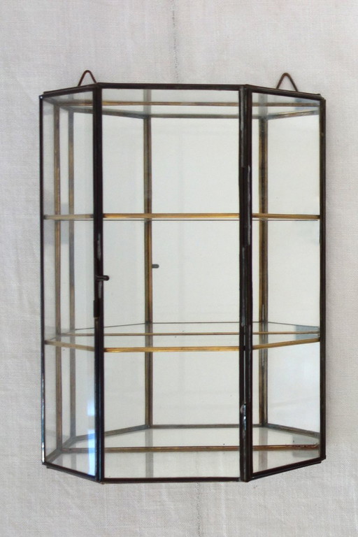 Vetrina da Parete Vintage Vetro, Ottone e Specchio