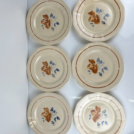 Image 1 of Set of 6 Sarreguemines dinner plates with floral motif, first half of the 20th century