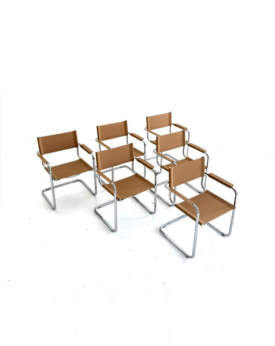 Set van 6 vintage buisframe eetkamerstoelen, Italië ‘80 – Chrome, Plastic (photo 14 of 15)