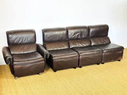 Modulaire bank en vintage leren fauteuil, Duitsland, 1970, set van 4