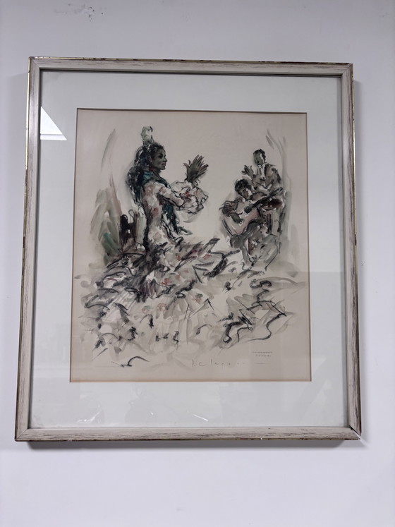 Beautiful Vintage Artwork Pere Clapera Carmen Amaya (Bulerías) Incl. Gallery Frame – Paintings & Drawings (photo 7 of 14)