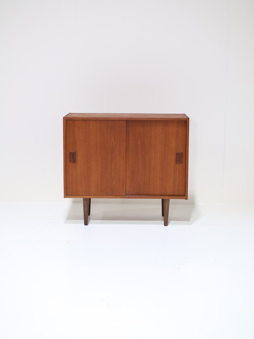 Danish vintage teak wood sliding door cabinet