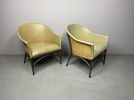 Image 1 of Antonio „Budji“ Layug – Paar Mid-Century-Modern-Ledersessel (Lounge/Esszimmer), Philippinen, 1970er Jahre. Ref.: CH2002