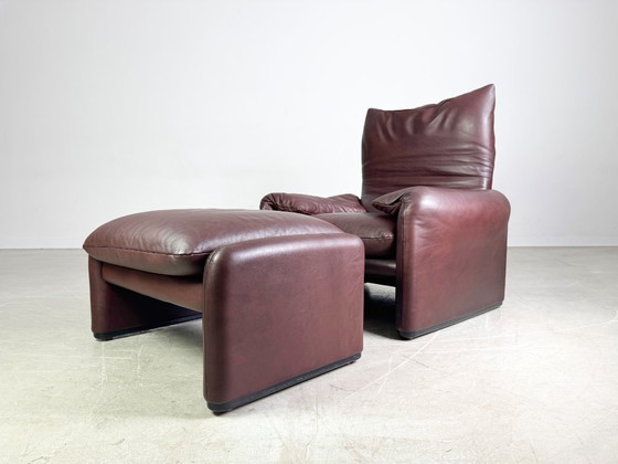 Image 1 of 2x Cassina Maralunga Sessel + Ottoman Vico Magistretti Leder braun