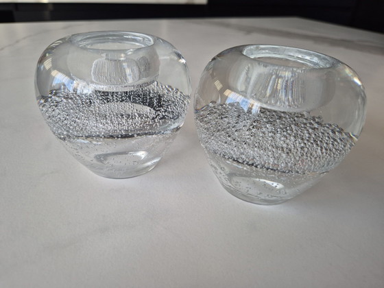 Vintage Kosta Boda ‘Sunflower’ Candle holders • Göran Wärff • Set of 2, Glass, Transparent (photo 4 of 5)