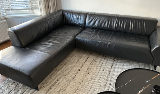 Montèl Black Leather Corner Sofa