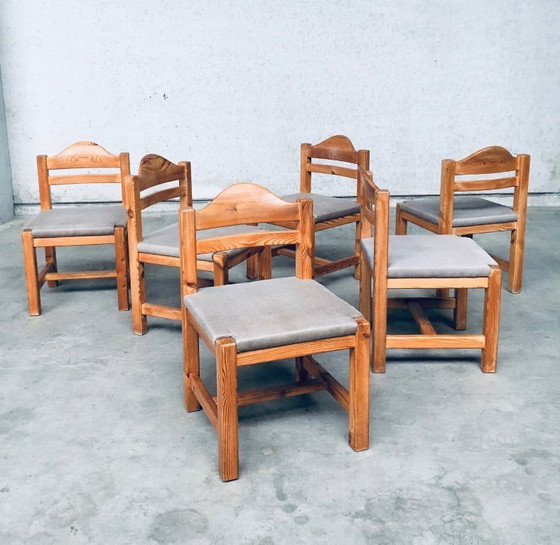 Image 1 of Esszimmerstuhl-Set aus Kiefernholz im Brutalismus-Design, quadratisches Modell, 1970er