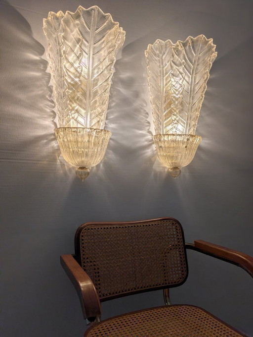 Coppia applique giganti Barovier & Toso Foglia d'Oro di Murano, anni '80