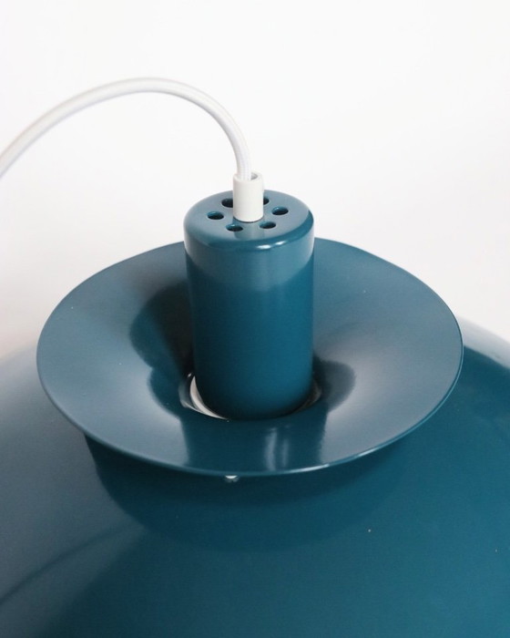 Image 1 of Lampada a sospensione vintage design danese lampada a ciotola blu petrolio retrò