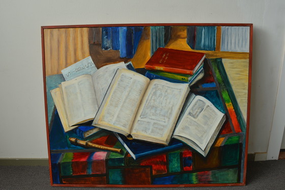 Image 1 of Peinture à l'huile de Joop Serno "Nature morte avec des livres".