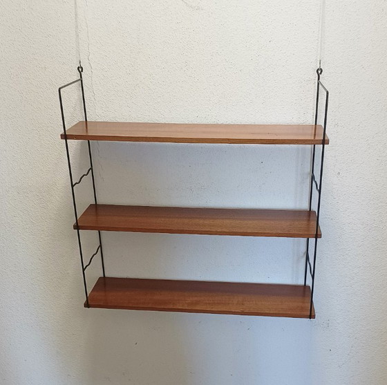 1950s wall shelf unit with three shelves – Wall cabinet, Metal, Wood (photo 3 of 9)