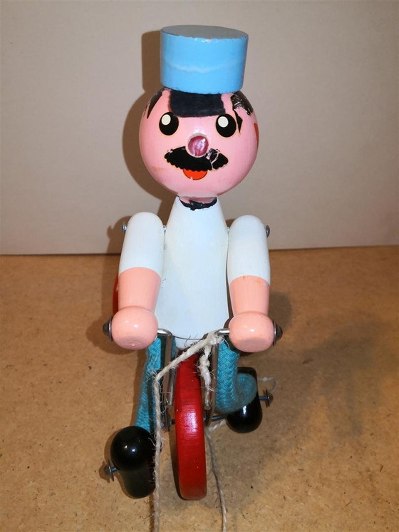 Image 1 of Rare Jouet Ancien Vilac En Bois Rétro Vintage Livreur De Lait Sur Tricycle / 60's