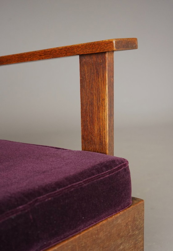 Image 1 of Art Deco fauteuil van de Haagse School, kleine eikenhouten fauteuil, jaren 1920.