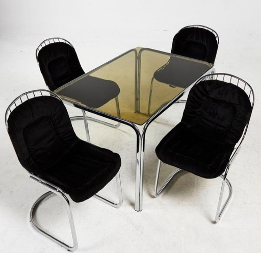 Vintage 70s Gastone Rinaldi Dining Set Table Chairs Chrome