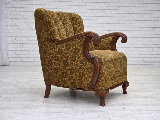 Image 1 of Poltrona danese degli anni '50, mobili in lana, legno di quercia intagliato a mano.