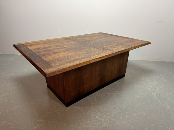 Image 1 of Iconic Mid-Century Sliding Bar Coffee Table in Solid Rosewood with Concealed Bar Compartments by E. Pedersen, Denmark 1960s.