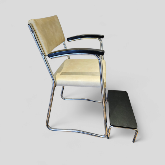 Image 1 of vintage chrome leather bar stool chair Bauhaus van der Stroom armchair