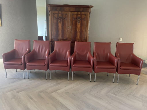 6 chaises de salle à manger en cuir terracotta