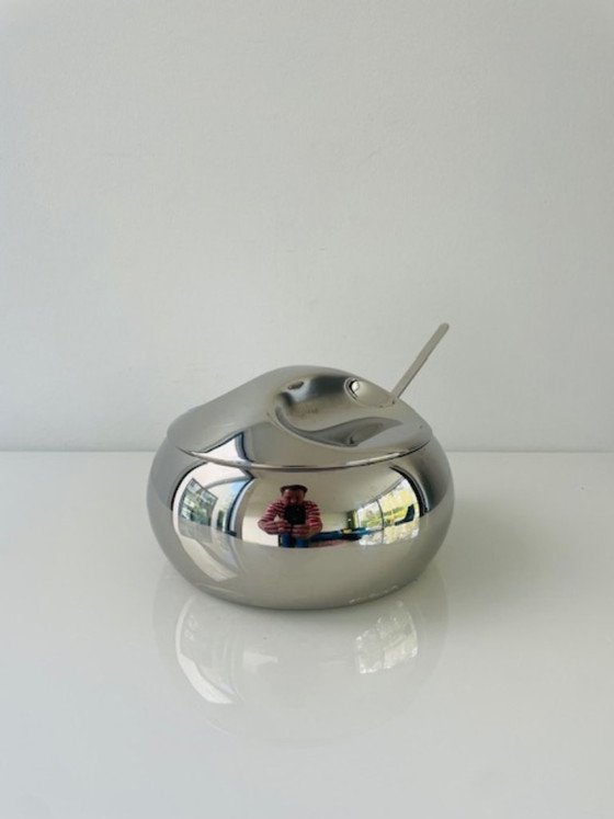 Image 1 of Vintage space age stainless steel sugar bowl with spoon – Tramontina design